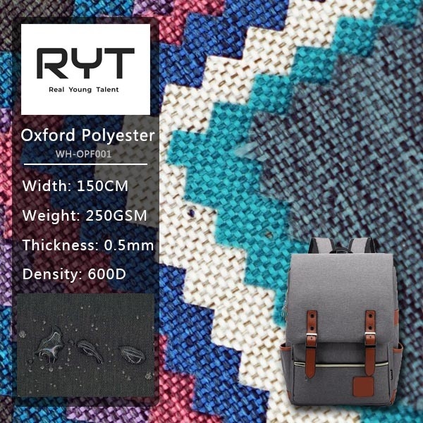 Cationic Dyed 600D Poly Oxford Fabric Durable Waterproof PU Woven