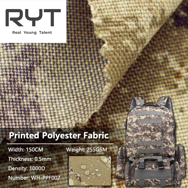 Waterproof 1000D Printed Polyester Fabric Plain Surface For Backpack
