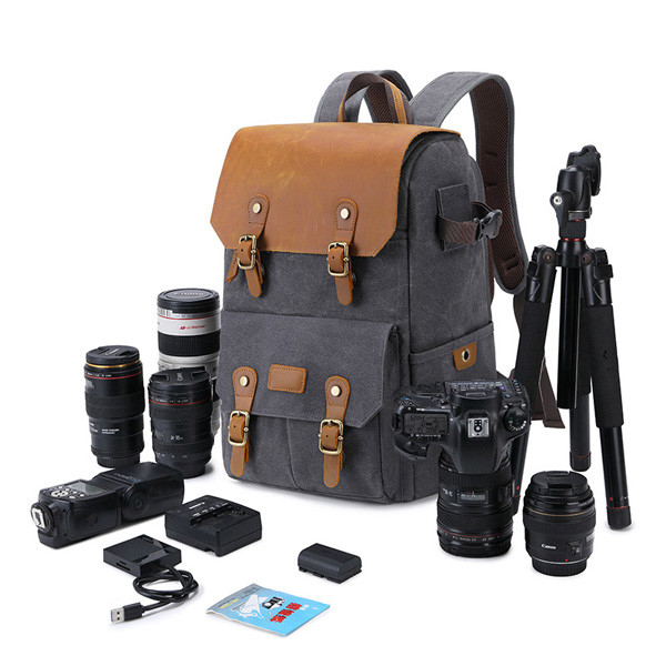 Waxed Canvas 30L Outdoor Waterproof Backpack Travel Camera Bag